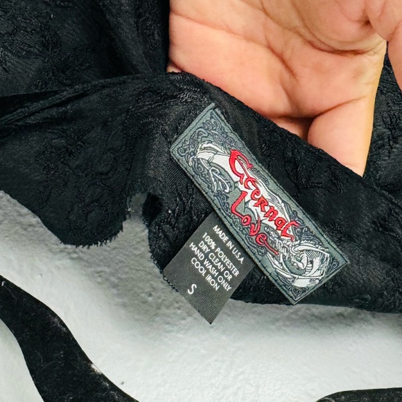 Eternal Love Vintage Y2K Black Velvet Trim Jacquard Goth Dress - Picture 7 of 9